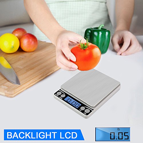AZFUNN Digital Kitchen Food Scale, Accurate Food Meat Weight Scale Cooking Baking Scale with Back-lit Display for Healthy Diet, Weight Loss Programs & Portion Control - Weigh Max 500g (1.1lbs), Silver