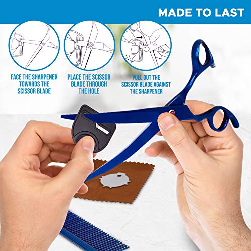 EVEN Professional Dog Grooming Scissors Set for Cats and Dogs-4CR Coated Steel, Dog Grooming Supplies- Straight and Thinning Shears, Curved Up Shears , Metal Pet Comb, Scissor Sharpener -Pet Fur Care