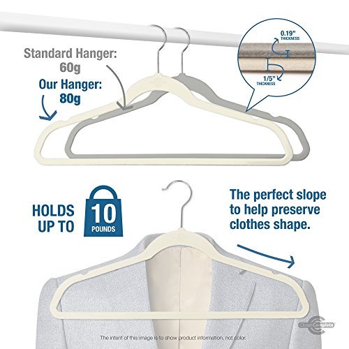 Closet Complete Premium Quality, True-Heavyweight, 80-gram, Virtually-UNBREAKABLE Velvet Hangers, Ultra-Thin, Space Saving, No Slip Hangers, Best for SUIT, Dress, Pants, Shirt, 360° Spin, CHROME Hooks, Black Set of 50