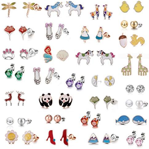 30 Pairs Assorted Multiple Pack Animal Dog Crystal CZ Studs Fashion Lovely Cute Panda Ballet Shoes Bowknot kid Stud Earrings hypoallergenic Jewellery Set Gift for Teens Girl (30 pairs panda Ballet)