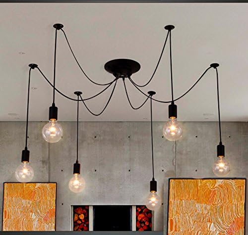 FGHOME Vintage Edison Multiple Ajustable DIY Ceiling Spider Lamp Light Pendant Lighting Chandelier Modern Chic Industrial Dining (6 head cable 180cm/70inch each)