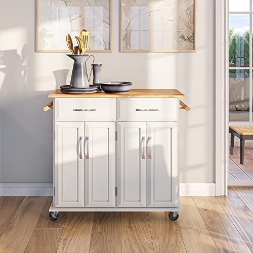BELLEZE Modern Rolling Kitchen Island Utility Cart with Two Drawers