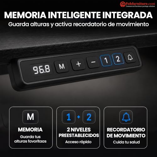 FOH Furniture Escritorio Eléctrico en L Ajustable en Altura 160x140 cm, Esquinero Sit Stand, Estación de Trabajo Ergonómica, Estructura de Acero, para Oficina en Casa, Negro