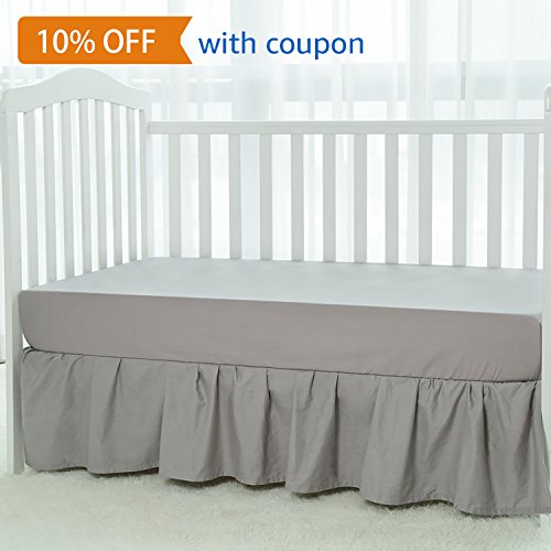 Crib Skirt Gray Baby Bed Percale Ruffled Bed Skirt, 100% Natural Cotton, Nursery Crib Bedding Skirt for Baby Boys or Girls, 14" Drop