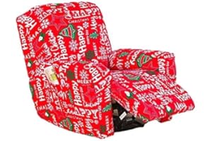 Eco-Ancheng Christmas Recliner Slipcovers Lazyboy Recliner Covers Recliner Couch Covers Recliner Chair Cover Non Slip Reclining Slipcovers with Storage Pockets Furniture Protector for Living Room