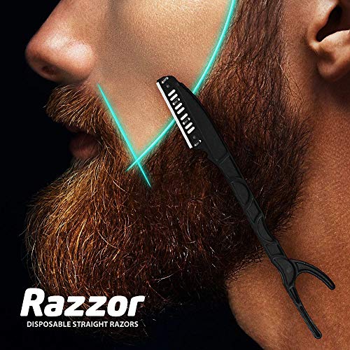 RAZZOR PROFESSIONAL Disposable Straight RAZORS for Precise Shaping of Hair and Beard, Stainless steel Straight Single-edge blade (WITH SAFETY LOCK) Smooth Shave Barber Razors (Box of 10) - Thumbnail 2
