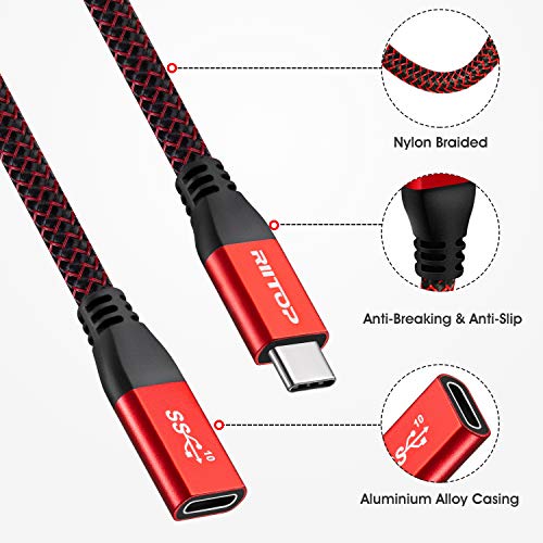 USB C Extension Cable Short 2ft, RIITOP USBC Male to Female Braided