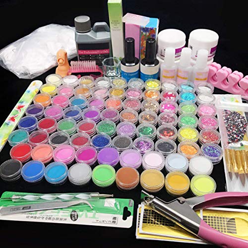 Acrylic Powder Nail kit with 78 Color Acrylic Nail Glitter Powder Mini-ball Velvet Stripeand and Acrylic Liquid Acrylic Nail Art Tools Kit Set - Thumbnail 6