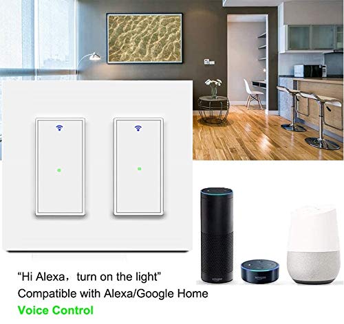 Youngzuth Smart Switch, 2.4Ghz Wi-Fi Light Switch Compatible with Amazon Alexa and Google Home/IFTTT,Voice/Remote Control, Timer Setting,No Hub Required, Applicable to Family/Office(2 Gang)