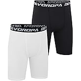 DEVOROPA Youth Boys Compression Shorts Performance Athletic Base Layers Workout Training Underwear Side Pocket