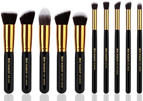 10pcs Professional Make up Brushes Set Foundation Blusher Kabuki Powder Eyeshadow Blending Eyebrow Brushes Black/gold