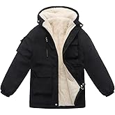Podgina Winter Kids Boys Snow Coats Black Puffer Jacket Hooded Clothes Fleece-Lined Wear