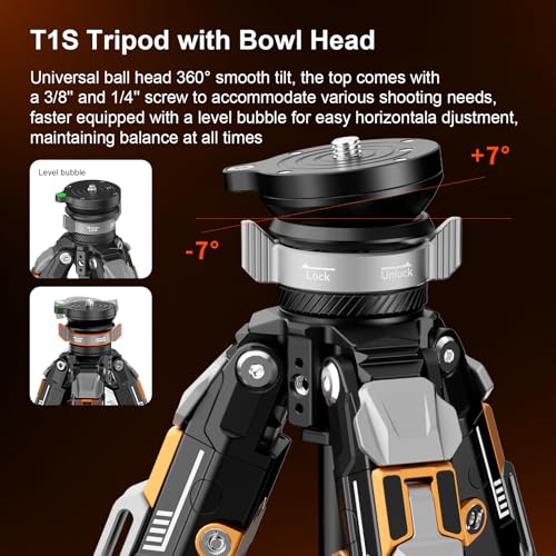 COMAN One Click Full Opening Carbon Fiber Photo Tripod, Professional Video Tripod, Quick Upgrade Ball Head, Max Height 165cm, Max Load Capacity 20kg (T1S)