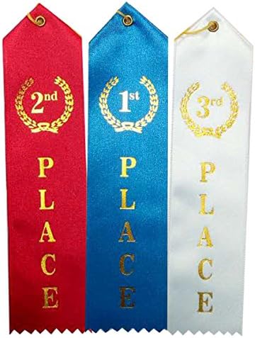 1st - 2nd -3rd Place Premium Award Ribbons 45 Count Value Bundle - 15 each Blue,Red,White with String | Great for School events, Gymnastics, Preschool, Achievements