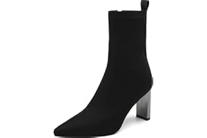 TEAIEUI Heeled Booties Pointy Toe Boots for Women Black Ankle Booties High Heel Boots Stretch Boots with Heels for Women