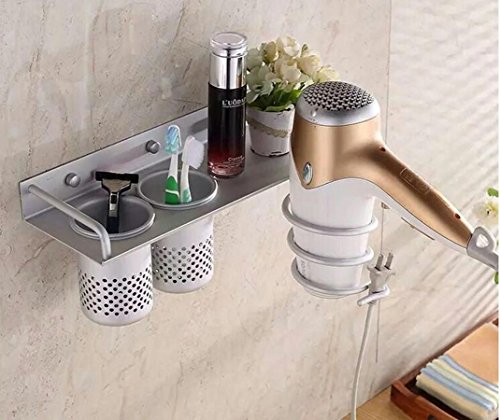 Click Here to See More Images LFHT Hair Dryer Holder Wall Mount Hair Blow Dryer Organizer Shelf Rack Stand for Bathroom Washroom Accessories Storage