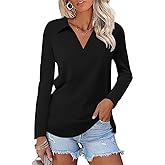 Women's Casual Polo Shirts Long Sleeve V Neck Collared Work Tops Ladies Tunics Tees Business Blouse 2024 Fall