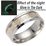 SUNSCSC Vintage Retro Biker Band Rings Cool Big Skull Face Stainless Steel Luminous Glow in The Dark