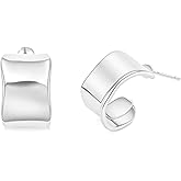 IRCOMULTI Silver Wide Hoop Earrings for Women Metal Thick Huggie Hoop Earrings Chunky Hlaf Hoop Earring Polished Hammered Earring Jewelry for Women