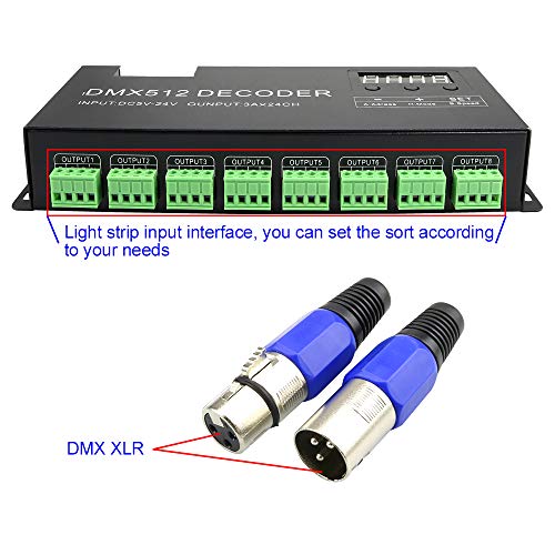 3/4/6/12/30 Channel Decoder Controller,DMX 512 Dimmer Driver use for DC5-24V RGB LED Strip Light (24 Channel)