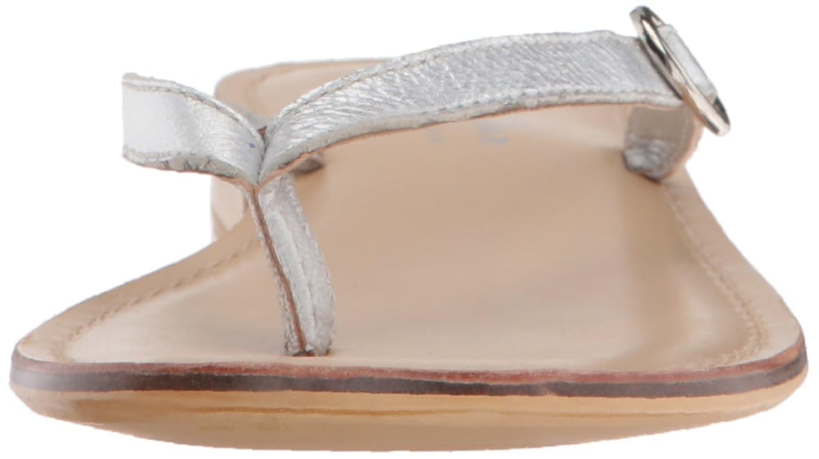 lara + lillian women's james single buckle flat thong sandal, silver