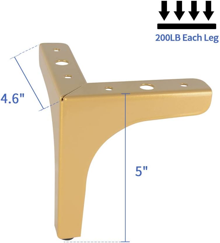 13cm Metal Furniture Sofa Legs Black Triangle Heavy Duty Chrome Couch Chair Ottoman Furniture Feet, 4 Pack (Gold) - Image 4
