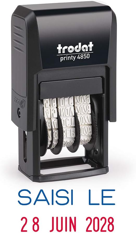 Tampon Dateur Trodat Printy 4810 - Date Allemand Automatique - Encre Noire Rechargeable - Usage Bureau