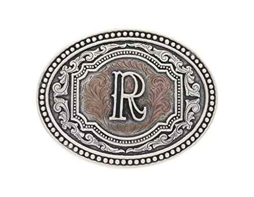 Montana Silversmiths Men's Initial Two Tone Cameo Attitude Western Oval Belt Buckle (Initial R) - Thumbnail 2