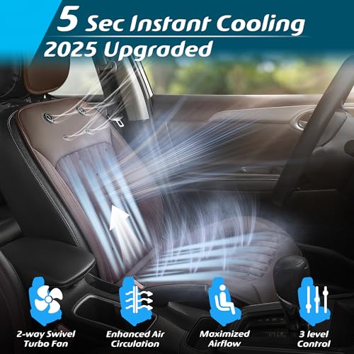 Paffenery 2025 Upgraded Cooling Car Seat Cover Front Seat, 12V-24V Ventilated Cooling Car Seat Cushion, Cooled Seat Cover for Car SUV Truck Universal Fit, Fashion Brown