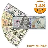 Prop Money-Play Money Full Print 2 Sided-Set of:$1,$2, $5, $10, $20, $50, $100 dollar bills,for Movie, TV, Videos, Pranks, Birthday party, Play board games, Photography
