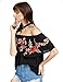 Floerns Women's Ruffle Off Shoulder Rose Embroidery Loose Blouse Top