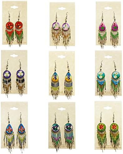 Peruvian Earrings - Flower Themed Tear Drop Dangle Large - Hand Crafted 2" x 5/8"