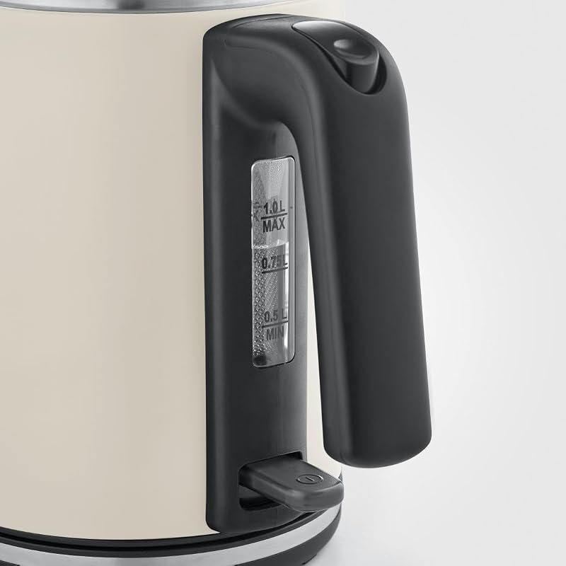Bouilloire compacte électrique 1 L, Filtre anticalcaire amovible, Ouverture XXL, Ébullition rapide Base à 360°, Niveau d’Eau Visible, inox, Beige, 2400 W, WK 9577