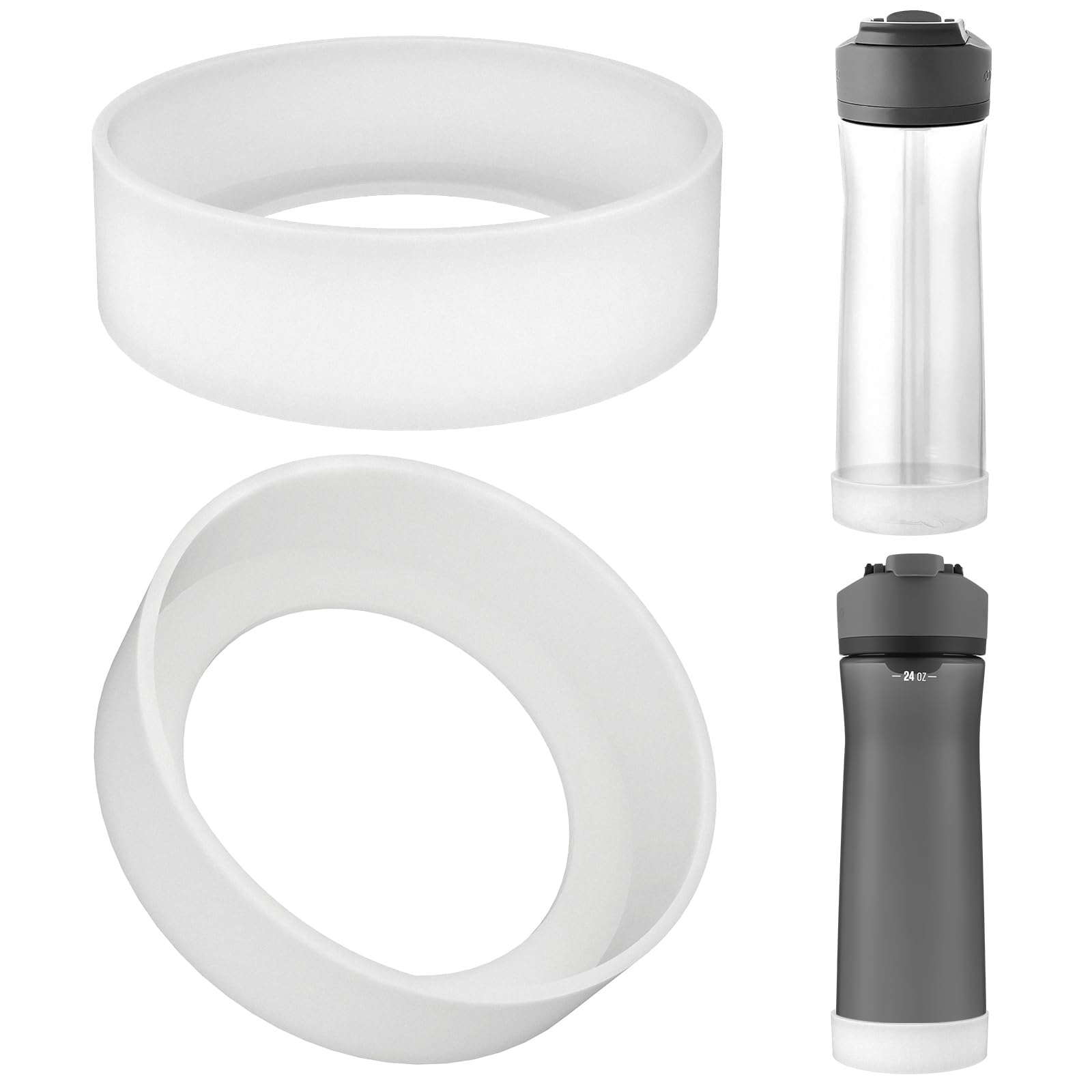 Linkidea 2 Pack Water Bottle Boot Compatible with Contigo Jackson Chill 2.0 20oz/24oz, Ashland Chill 20oz/24oz, Silicone Anti-Slip Bottle Bottom Bumper Protector (Clear White)