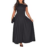 ENOPINK Womens Elegant One Shoulder Pleated Maxi Dress Ruched Sleeveless Formal Wedding Guest Dresses Evening Party Gown