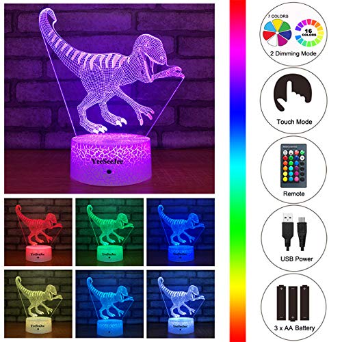 YeeSeeJee Dinosaur Toys Night Lights for Kids with 16 Colors Adjustable Remote & 7 Colors Dimmable T - //coolthings.us