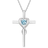 FANCIME Birthstone Cross Necklace for Women Birthstone Necklace Heart Infinity Cross Pendant Necklace Fine Jewelry Christmas Birthday Holiday Gifts for Her, 16"+2" Inches