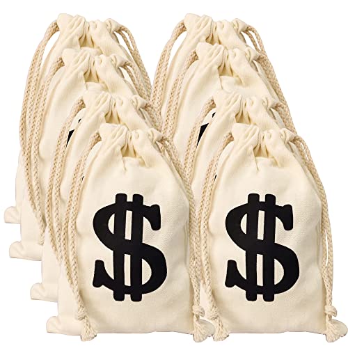 Eylola 8pack 6.3 x 9 Inches Money Bags Money Bags Decor for Party Money Bag Dollar Sign Carrying Sack for Toy Party Favor, Bank Robber Pirate Cowboy Cosplay Theme Party