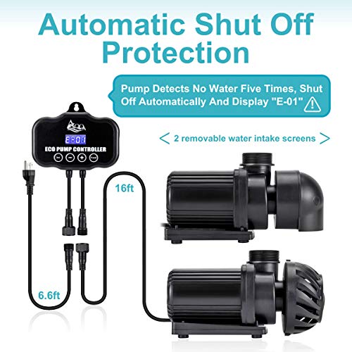 AQQA Controllable AC Water Pump,Circulation Make Wave/Feed Mode/20 Options Flow Adjustable Multifunction Submersible or External Powerful Return Pump for Saltwater & Freshwater Fish Tank(30W 800GPH)