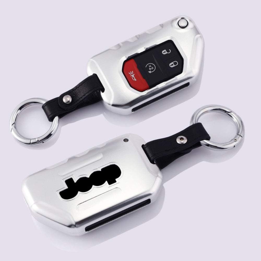 LAMWAN Car key cover- for Aluminium Alloy Car Key Case Cover For Jeep New JL Wrangler Remote Key Protection Key Ring Shell Accessories,Silver