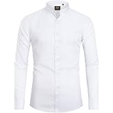 J.VER Men's Banded Collar Dress Shirt Mandarin Long Sleeve Button Down Shirts Stretch Collarless Tops with Pocket