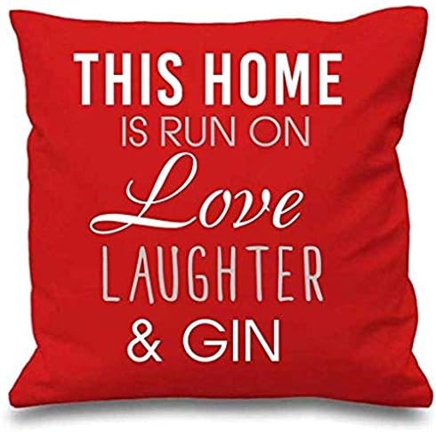 123RoyWarner Red Cushion Cover This Home is Run by Love Laughter and Gin 20" x 20" Mum Friend Gift Decorative Cushion Home