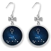 Pisces Constellation Zodiac Sign Bow Earrings Drop Stud Pierced Hook