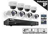 LaView 4MP security camera system, 8 channel, NVR, 2TB hard drive, 4 bullet and 4 dome 4MP waterproof IP66 security system cameras, indoor/outdoor surveillance system with 100ft night vision