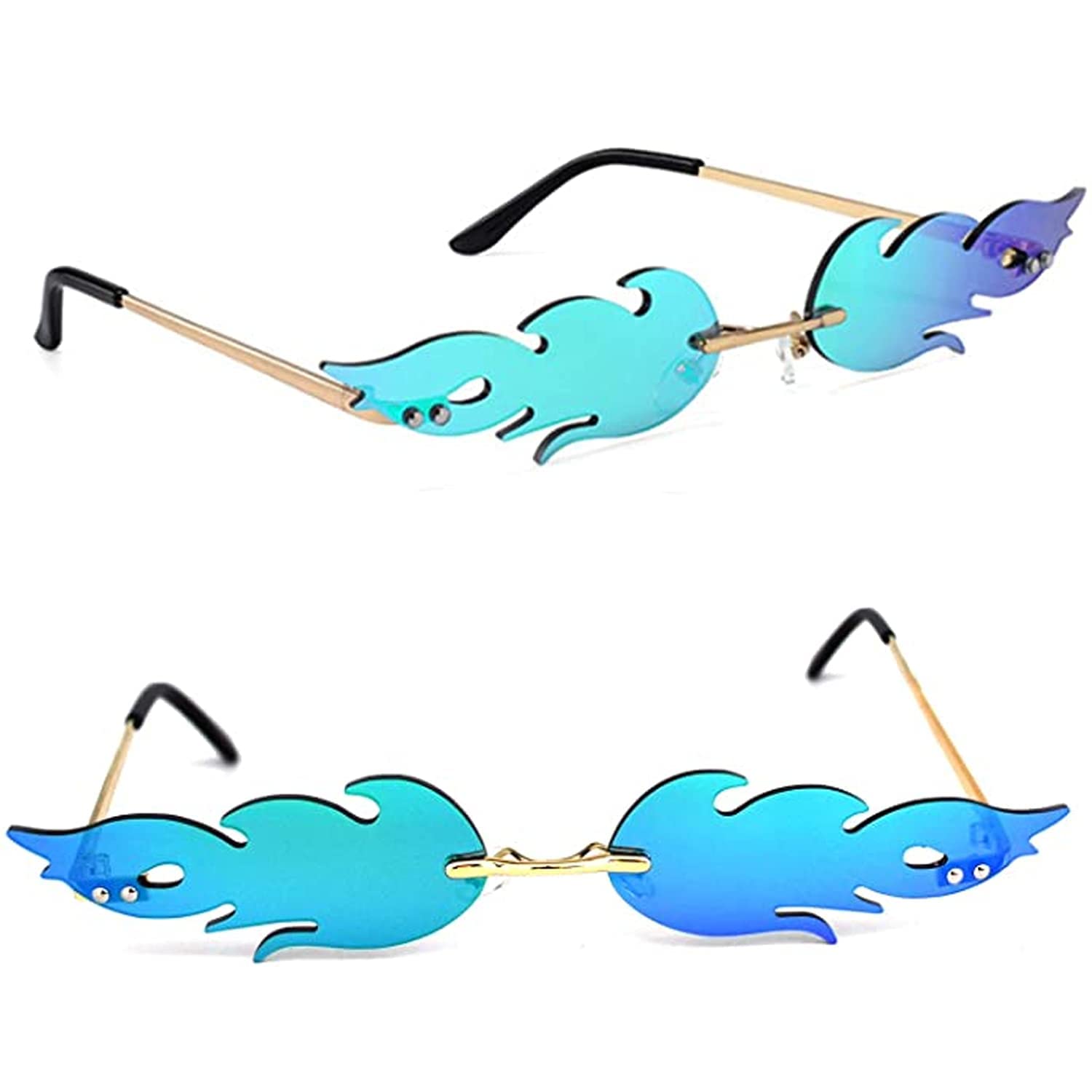 TOYANDONA Fashion Fire Flame Sunglasses UV400 Colored Rimless Wave Sun Glasses Metal Frameless Eyeglasses Novelty Luxury Trending Narrow Eyewear for Women Men Party Favor