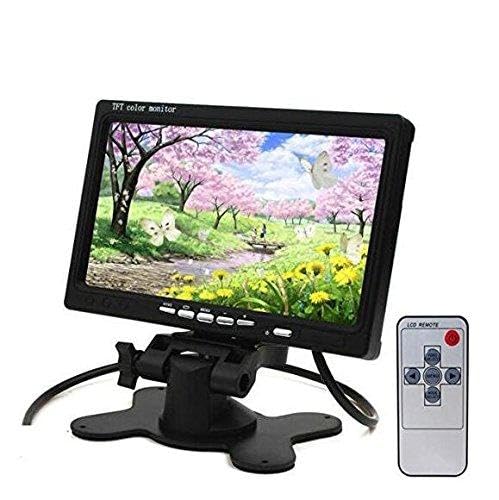 BW 7 Inch TFT LCD Car Monitor HDMI Car Monitor Car Headrest Monitor - HD 1024x600 Native Resolution, HDMI + VGA + AV Video Inputs/Outputs and Speaker , PC Monitor with 360 Degree Rotating Stand and Dual Power Supply Interface