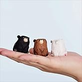 ShaoAngDuoMi Small Sitting Wooden Bear Figurines, 3-Pack – Hand-Carved Brown, Polar & Black Bears, 1.4" Cute Desk & Monitor Top Decor, Gift for Animal Lovers