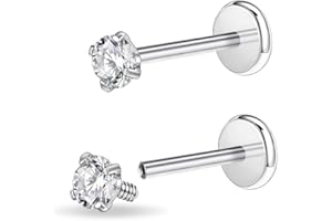 PunkTracker 16g/18g Surgical Steel Internal Thread CZ Stud Piercing Jewelry for Tragus/Nose/Helix/Conch/Medusa/Lip/Labret - Helix Tragus Cartilage Earring for Women Men 2PCS