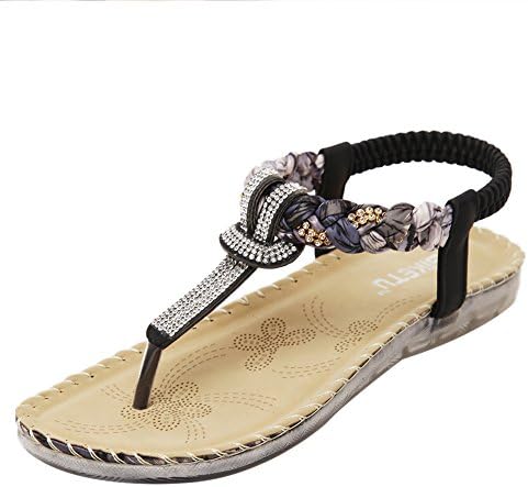 Women's Summer Sandals Bohemian Diamond Flat Drving Shoes Flip Flops Black 10