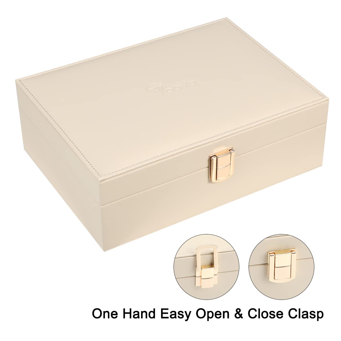 Voova Jewelry Box Organizer for Women Girls, 2 Layer Large Men Jewelry Storage Case, PU Leather Display Jewellery Holder with Removable Tray for Necklace Earrings Rings Bracelets, Vintage Gift,Apricot